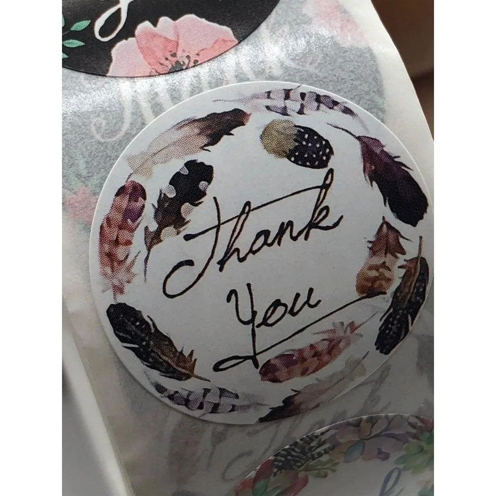 Thank You Stickers Roll 1in Label Round 500‎ Pcs Floral Design Variety Unisex